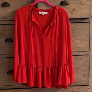 EUC LOFT orange Peplum Top sz M
